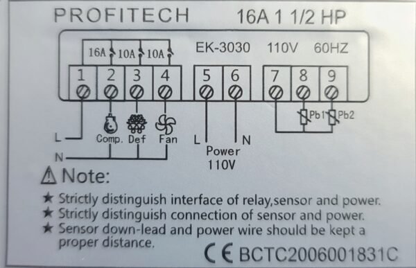 PROFITECH Universal Refrigeration Digital Controller EK-3030 16A 110V60HZ - Image 2