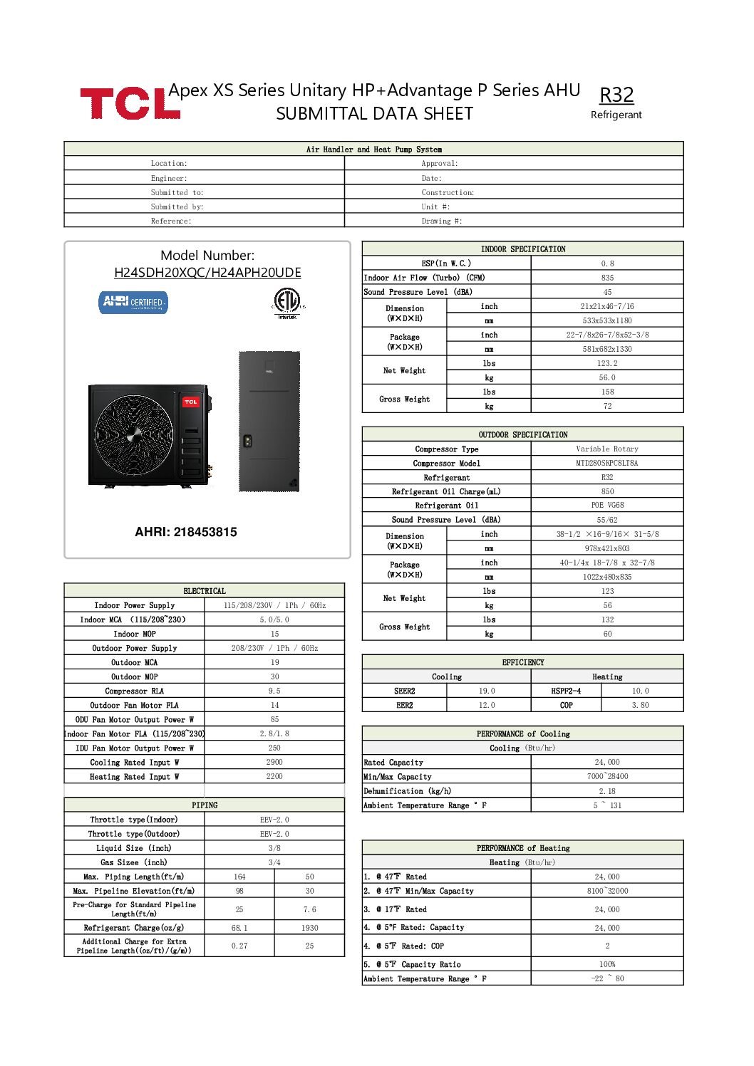 TCL Apex XS Series Unitary Heat Pump System 2 Ton (24.000 BTU) - Image 2