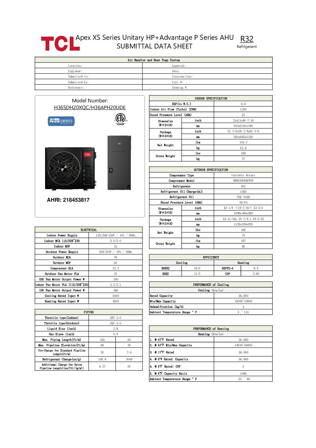 TCL Apex XS Series Unitary Heat Pump System 3 Ton (36.000 BTU) - Image 2